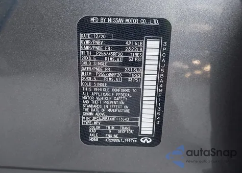 2021 Infiniti Qx50 Luxe from USA, damaged, VIN 3PCAJ5BA4MF113543